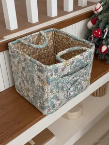 Gesteppter Stoff-Aufbewahrungskorb mit Blumenmuster, großer Desktop-Organisator für Zuhause.