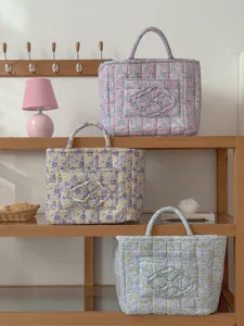 Gesteppte Blumen Tragetasche Aufbewahrungskorb Grosse Kapazitaet Handtasche Organizer