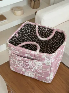 Gesteppter Aufbewahrungskorb mit Blumenmuster, großer Stofforganizer für Zuhause und Tisch.