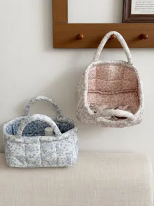 Esthetische Koreaanse bloemen corduroy opbergmand schattige desktop organizer tas