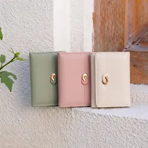 Women Fashion PU Leather Tri-Fold Wallet Minimalist Solid Color Multi-Card Slots Short Purse With Metal Buckle Daily Matching Clutch