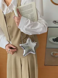 Mini Borsa da Sera a Stella Argentata Acrilico Tracolla a Catena di Tendenza Donna