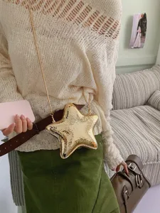 Borsa da sera a tracolla mini in acrilico stella metallica dorata da donna chic borsa.