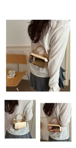 Acrylic box shoulder bag for women, luxury metallic gold evening clutch with chain strap.