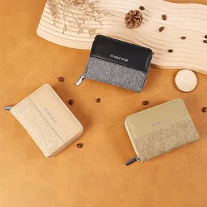 Korean style short two-fold women wallet denim spliced fashion zipper coin purse three colors