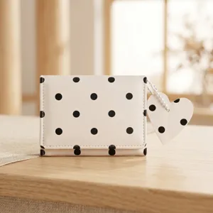 Portafoglio corto a pois stile coreano ciondolo cuore carino porta carte per donne