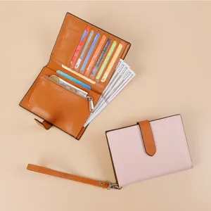 Women colorblock multi-functional wallet large capacity passport holder card bag with wrist strap