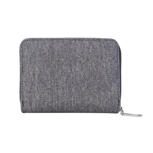Women short zip wallet denim texture bifold coin purse fashion minimalist compact card holder