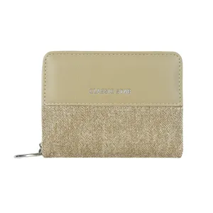 Detailed view of the Korean style short two-fold women's wallet with chic zipper and fabric splicing.