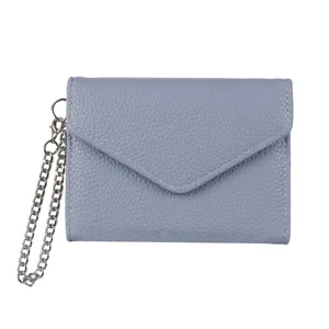 Minimalist solid color chain short wallet for women, stylish litchi pattern coin purse.