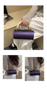 Borsa da sera cilindrica viola con manico dorato e catena per elegante moda femminile