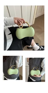 Borsa a tracolla in vera pelle PU verde con forma di arachide unica e manico dorato.
