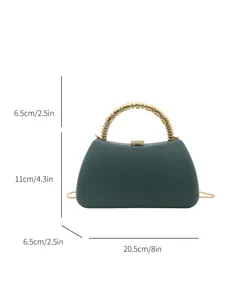Dark green hard shell evening clutch bag with gold beaded handle stylish women handbag for parties.