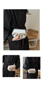 Silberne Acryl Abendtasche Clutch mit einzigartigem goldenen Krallen-Design und Kette.