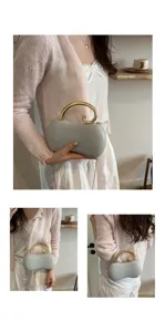 Borsa a mano grigia in PU a forma di arachide con manico dorato ricurvo e catena estiva.