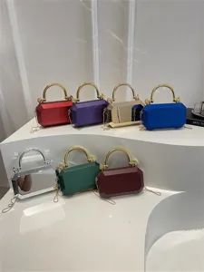 Women's Acrylic Box Bag Geometric Faceted Evening Clutch With Metal Handle Chain Shoulder Crossbody Banquet Party Handbag