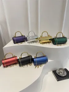 Borsa da Sera di Lusso in Acrilico Cilindro Catena Tracolla Borsa a Tracolla alla Moda Con Manico in Metallo per Donna Festa