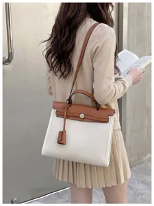 Canvas handtas voor vrouwen stijlvolle contrasterende kleur top handvat schoudertas casual