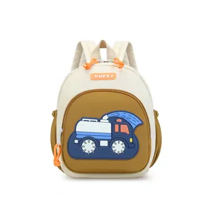 Kids cartoon fire truck backpack lightweight preschool toddler school bag beige cute design