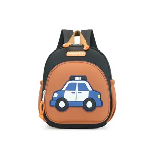 Children's cartoon police car backpack with 3D cute car pattern, lightweight and durable.