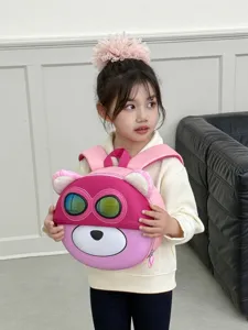 Süßer rosa Cartoon Bär Rucksack mit Brille, leichtere EVA Schultasche für den Kindergarten.