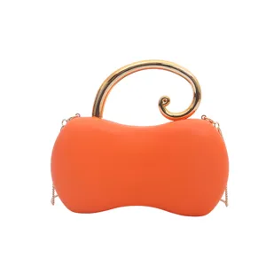 Borsa a mano in ecopelle PU arancione con forma creativa e manico dorato catena donna