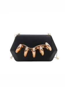 Schwarze Abendtasche mit Kristall Knöchel Metallkralle und elegante Kette Umhängetasche.