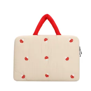 Koreanische gesteppte Laptoptasche 14 Zoll süße Pilzstickerei Computer Schutz Tasche