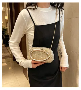 Rhinestone Evening Bag with Metal Buckle Chain Crossbody Luxury Banquet Acrylic Clutch