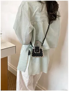 Handcrafted beaded mini crossbody bag, chic beaded chain strap, stylish summer fashion accessory