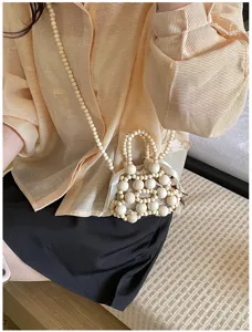 Bolso de mano chic de cuentas de madera hecho a mano para mujer, mini bolso cruzado.