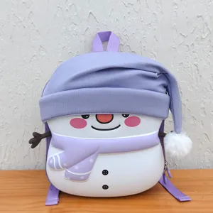 Kids snowman EVA backpack cute purple winter school bag children silicone book bag detail