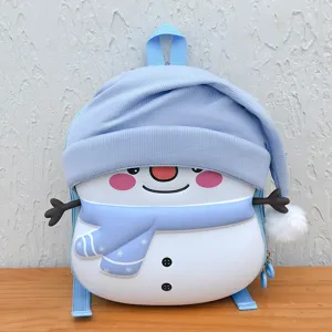 Kids 3D snowman EVA shell backpack, cute candy blue toddler school bag for kindergarten.