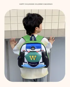 Children cartoon racing car backpack lightweight kindergarten school bag for boys and girls