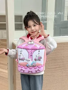 Rosa EVA 3D Cartoon Karussell Kinder Schulrucksack, süße Kindergartentasche für Mädchen.