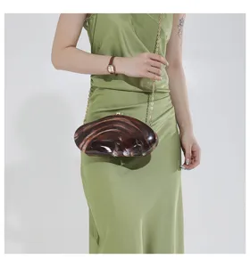 Summer new acrylic hard shell evening bag, unique marbled clutch with gold chain strap for women.