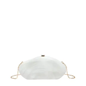 Acrylic hard-shell evening clutch bag with golden chain strap for women chic daily use