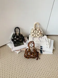 Bolso de Mano de Abalorios de Diseño de Nicho para Mujer Tejido a Mano Mini Bolso Bandolera Con Bolsa Interior Cordón
