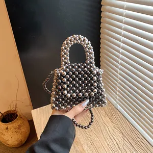 Handmade metallic beaded mini handbag and crossbody bag for women fashion summer style.