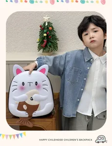 Vue détaillée du joli sac à dos chat EVA dessin animé pour enfants, cartable léger.