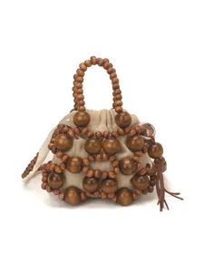 Chic bolso de mano de cuentas de madera con bolsa interior de lona, mini bandolera boho hecha a mano.