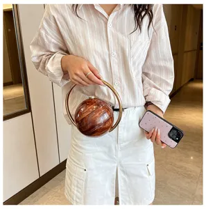 Acrylic round sphere handbag luxury marble texture dinner bag gold handle elegant stylish