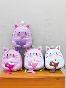 Mignon Sac à Dos Enfants EVA Imperméable Motif Chat Dessin Animé Sac d'École Léger Réduction de Charge Maternelle Petit Sac de Livres pour Tout-Petits Garçons Filles