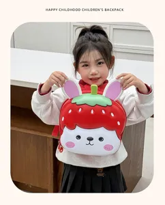Cute cartoon strawberry EVA children backpack for boys and girls kindergarten school bag.