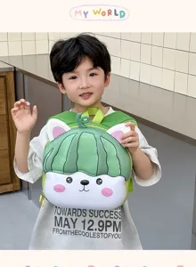 Cute cartoon backpack for kids, lightweight EVA shell school bag with green cat design.