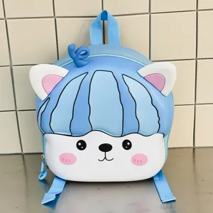 Cute cartoon EVA kids backpack with 3D animal ears, lightweight blue school bag for toddlers.