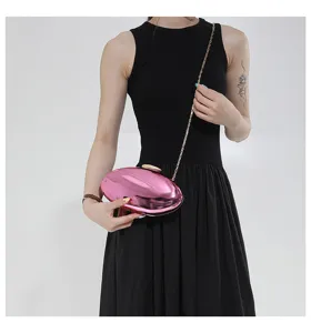 Borsa pochette donna ovale in acrilico guscio d'uovo con catena moda colore caramella borsa a tracolla