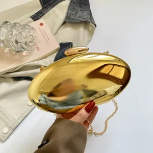 Borsa da Sera Ovale in Acrilico da Donna Lucida Metallizzata Color Caramella Tracolla Catena Borsa a Mano Moda Feste