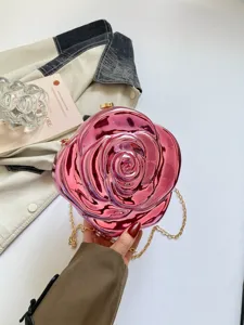 Metallic pink rose shape acrylic evening bag with gold chain crossbody design new style.