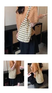 Acrylic woven beaded shoulder bag hollow bucket bag beach vacation handbag with inner lining